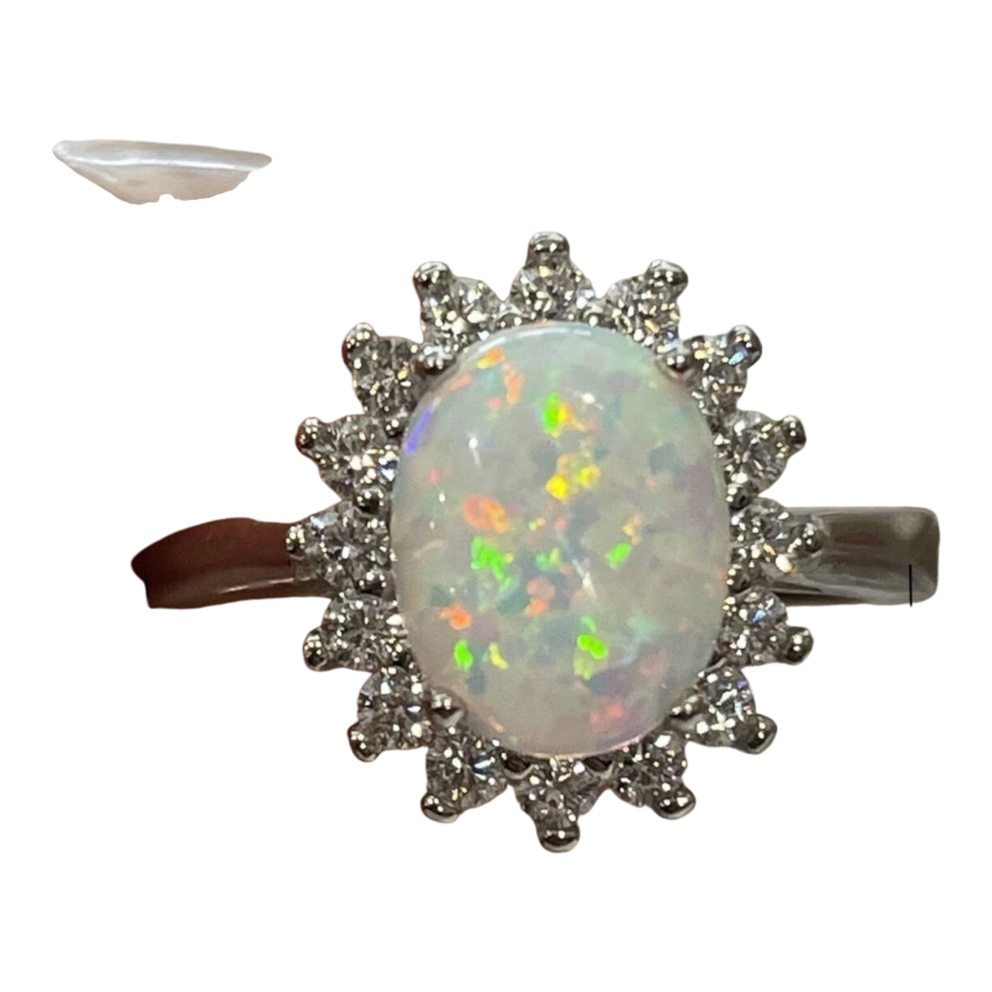 Oval Opal and White Zircon Ring
