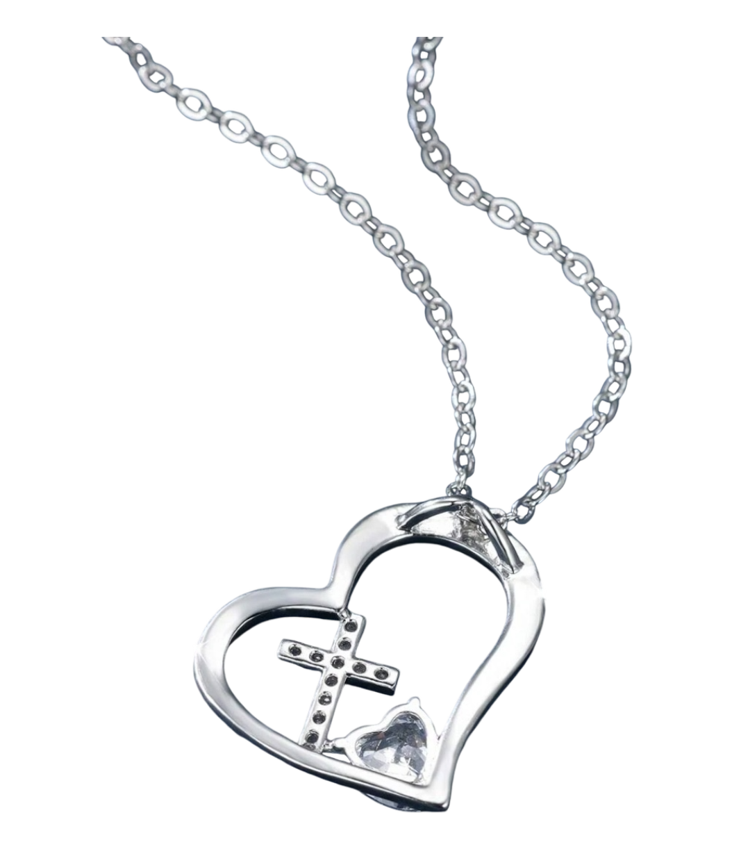 Vintage Heart Cross Luxury Pendant Necklace "I am a Child of God "Necklace