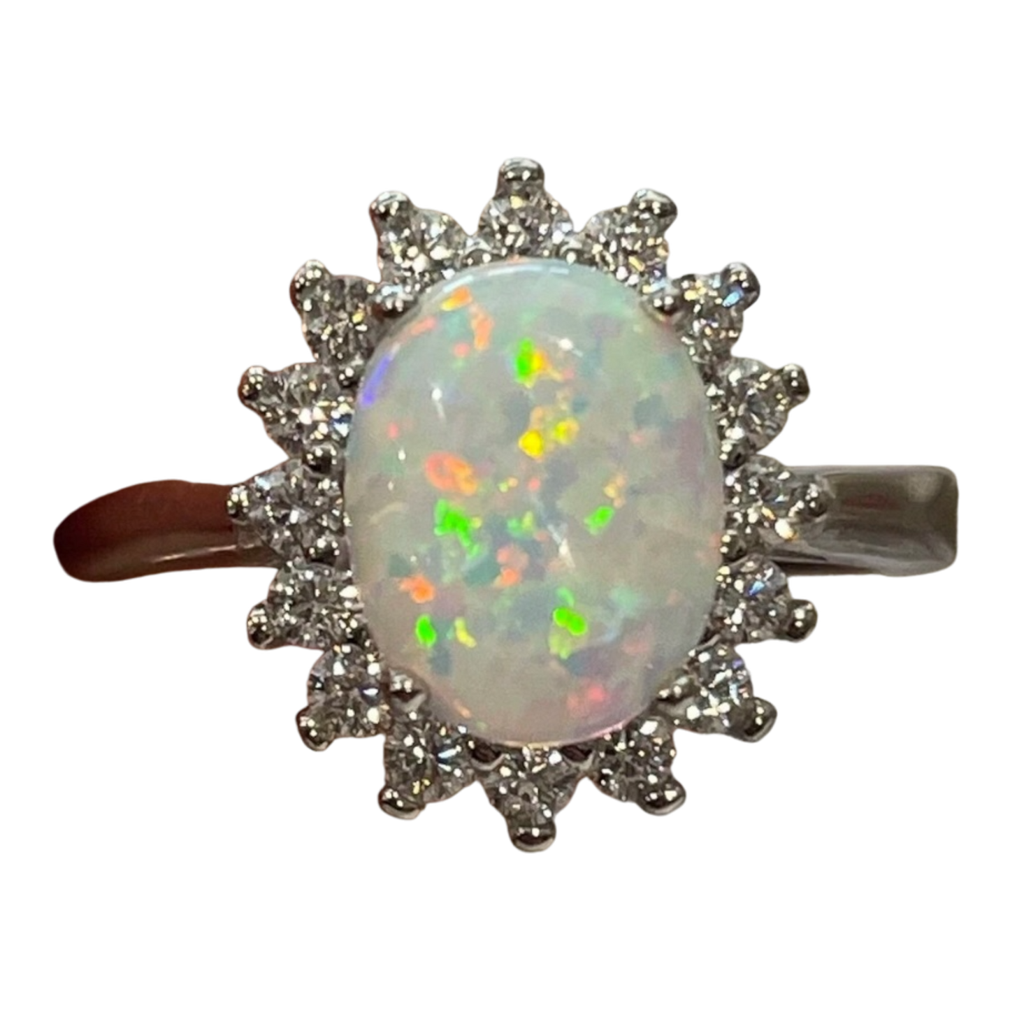 Oval Opal and White Zircon Ring