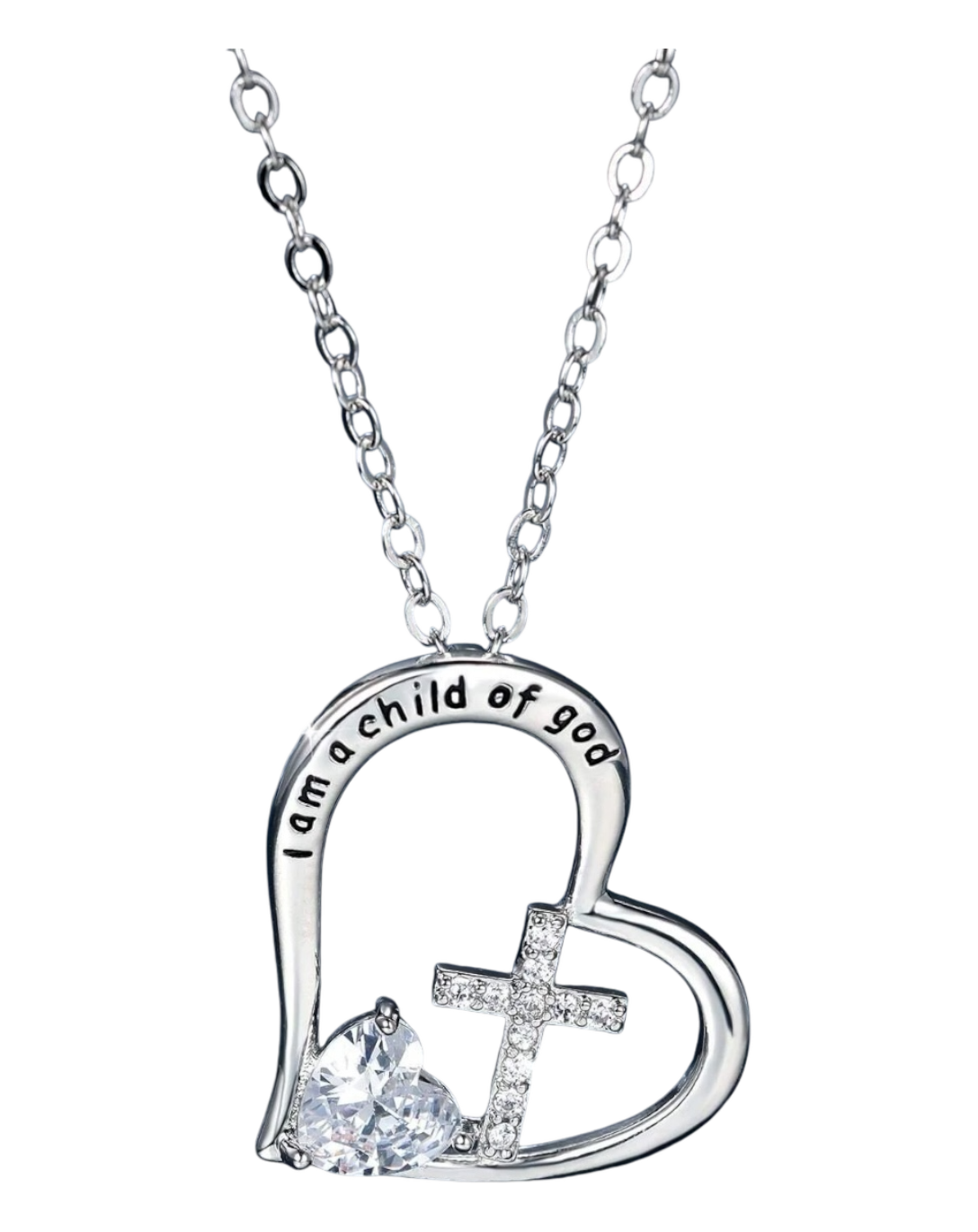 Vintage Heart Cross Luxury Pendant Necklace "I am a Child of God "Necklace