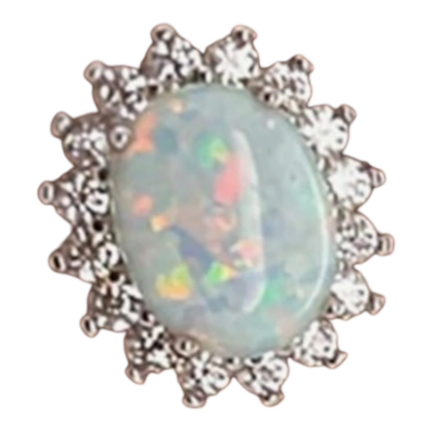 Oval Opal and White Zircon Ring