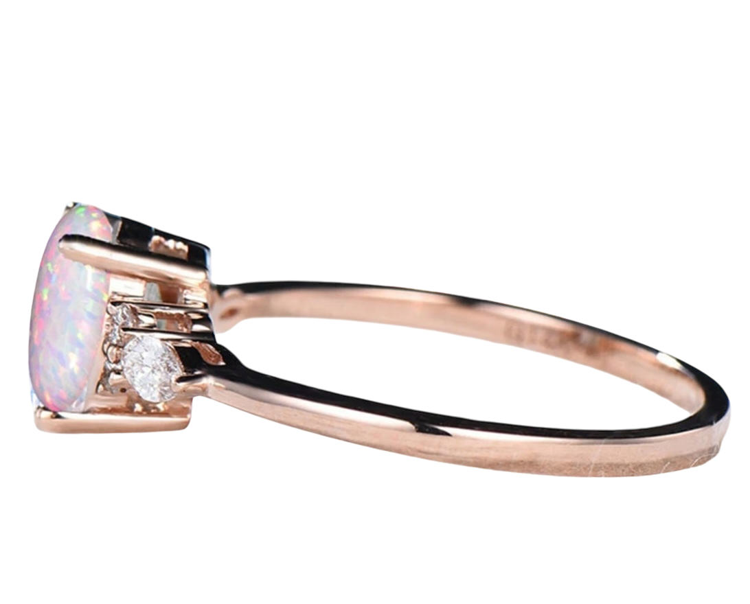Oval Opal Reflecting Multicolor Lighting And Sparkling Rhinestone