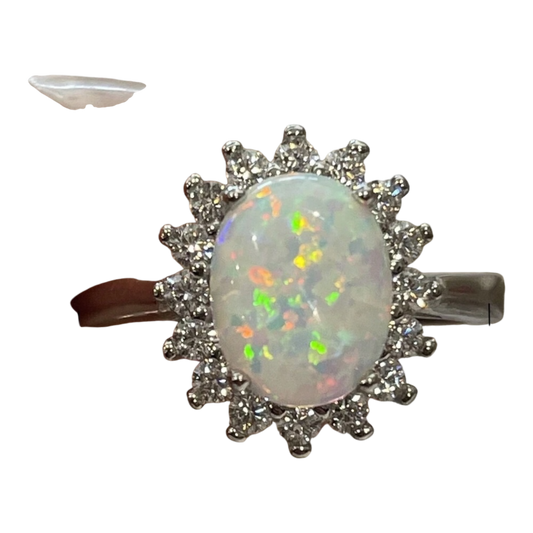 Oval Opal and White Zircon Ring