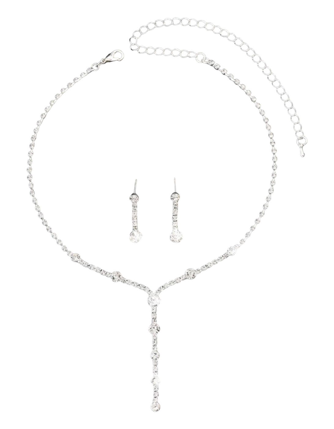 Cz Rhinestone Women's Earrings And Necklace Drop Set