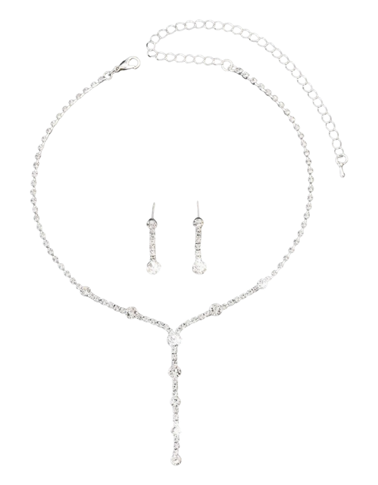 Cz Rhinestone Women's Earrings And Necklace Drop Set