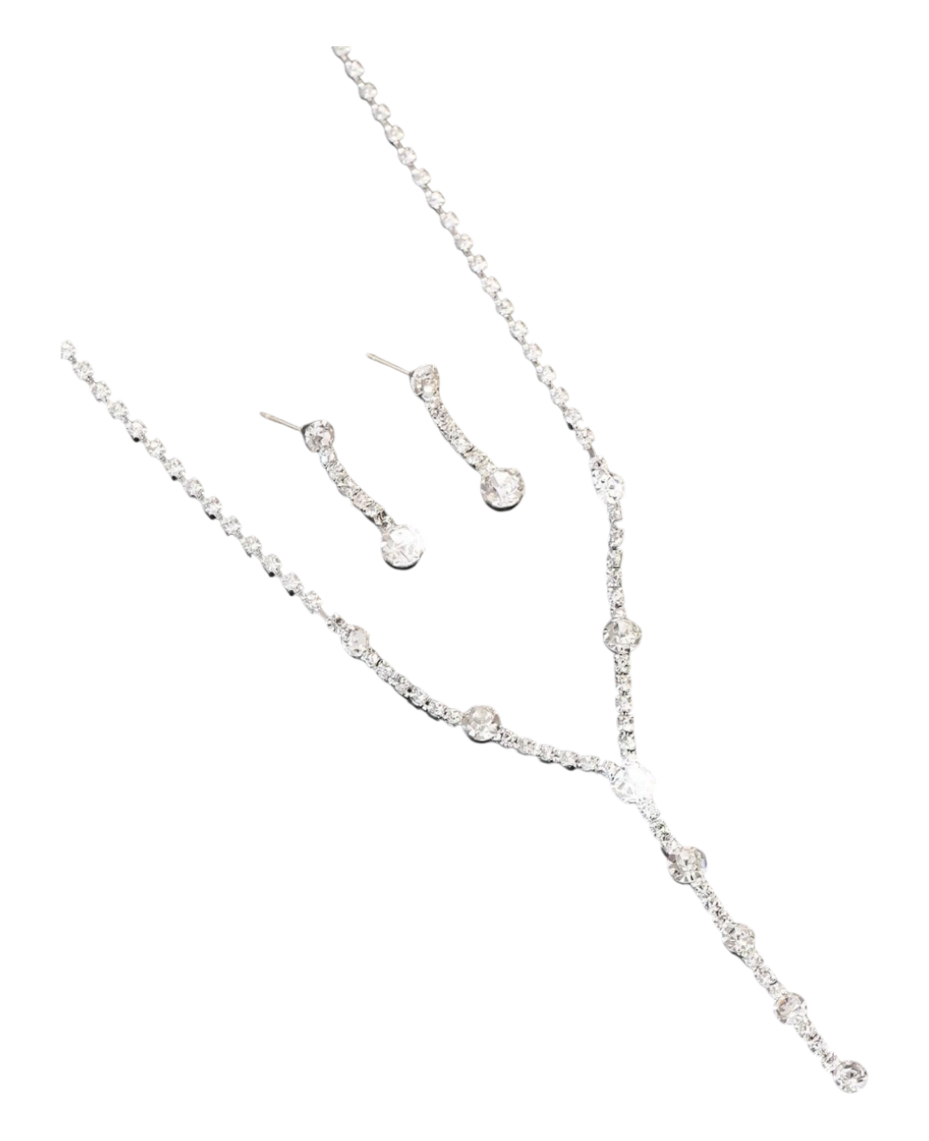 Cz Rhinestone Women's Earrings And Necklace Drop Set
